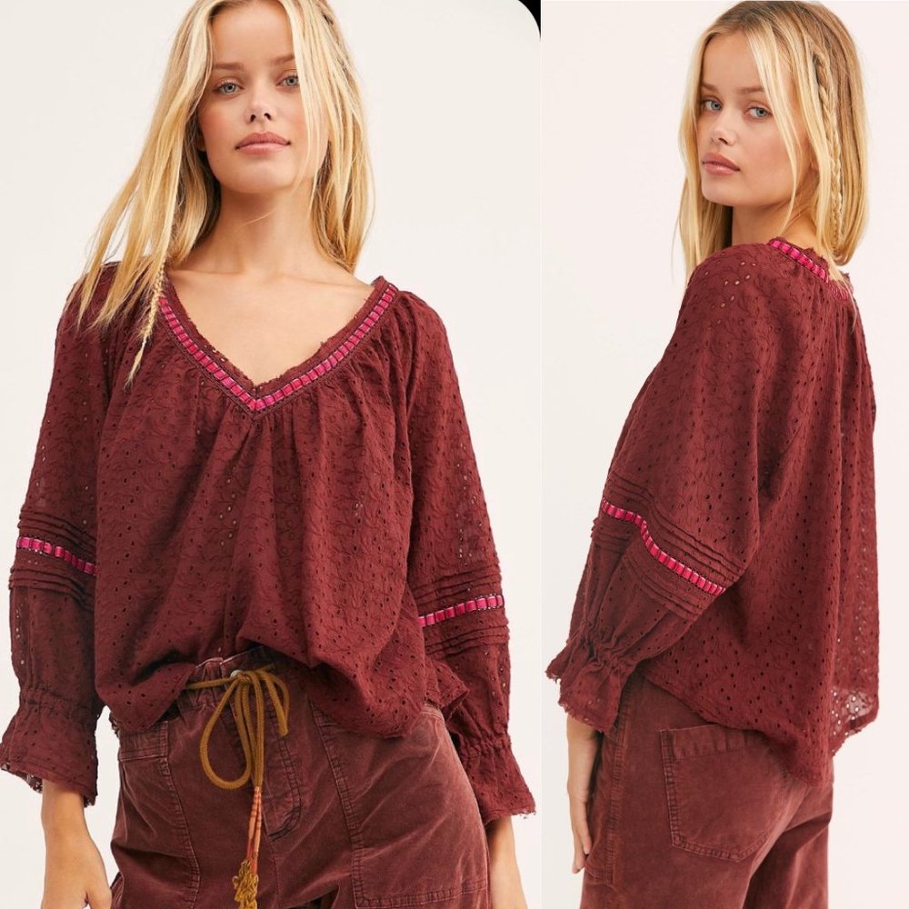 Free People Darcy Eyelet Blouse S